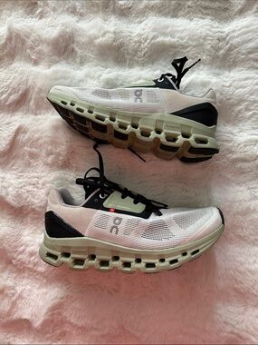 On Running White and Light Green Mesh Running Sneakers